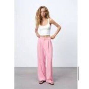 Zara pink linen blend wide-leg pants